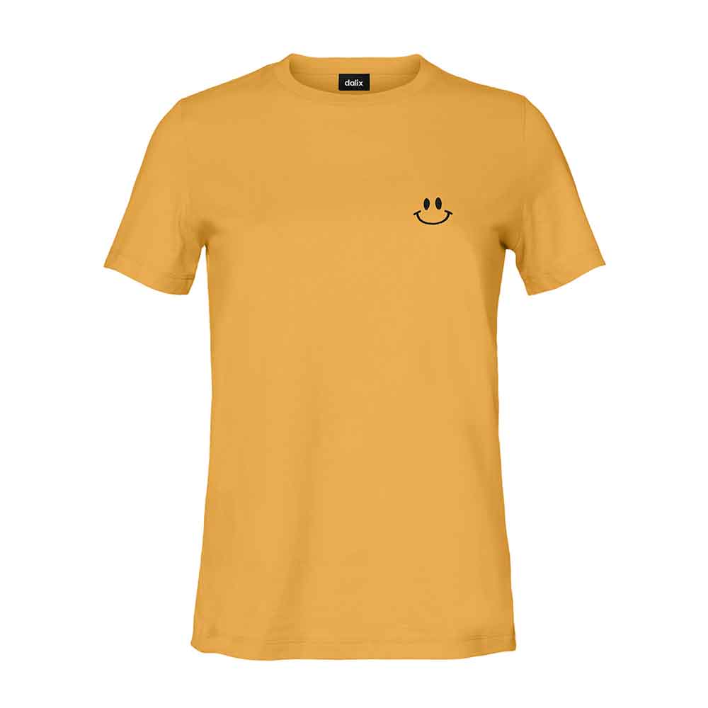 Dalix Smile Face Embroidered Soft Cotton Short Sleeve T Shirt Womens in Mustard 2XL XX-Large