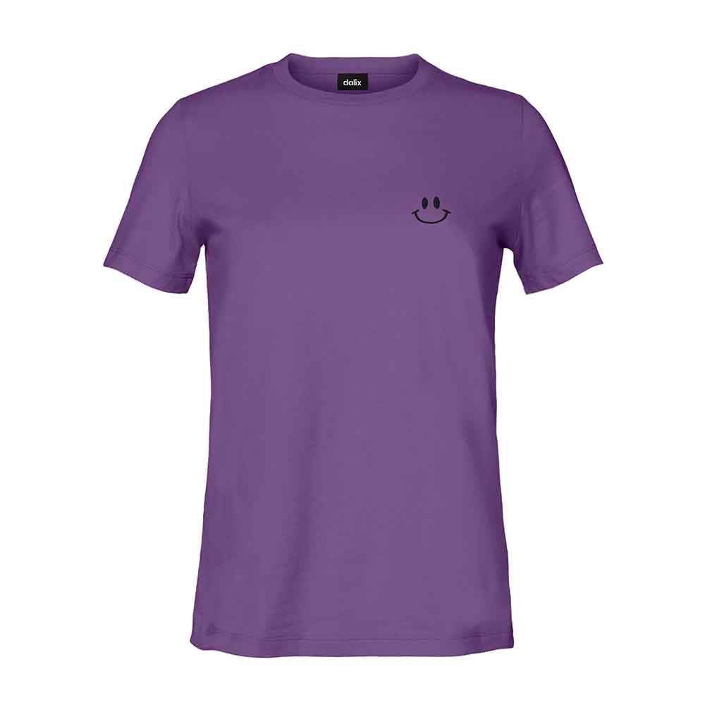 Dalix Smile Face Embroidered Soft Cotton Short Sleeve T Shirt Womens in Purple 2XL XX-Large