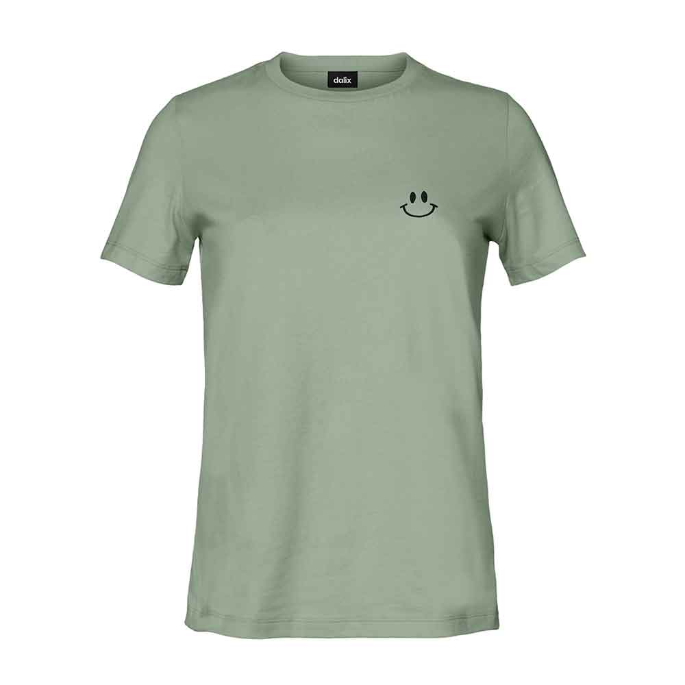 Dalix Smile Face Embroidered Soft Cotton Short Sleeve T Shirt Womens in Sage 2XL XX-Large