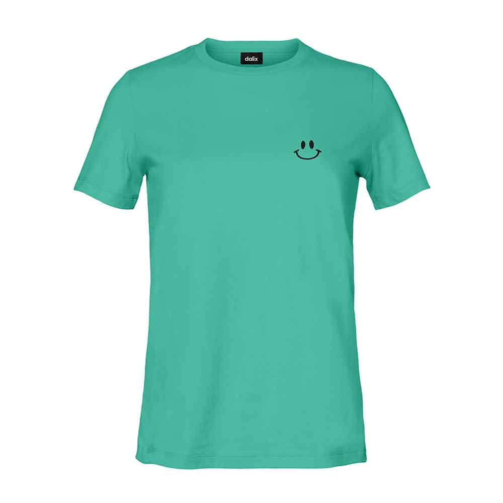 Dalix Smile Face Embroidered Soft Cotton Short Sleeve T Shirt Womens in Teal 2XL XX-Large
