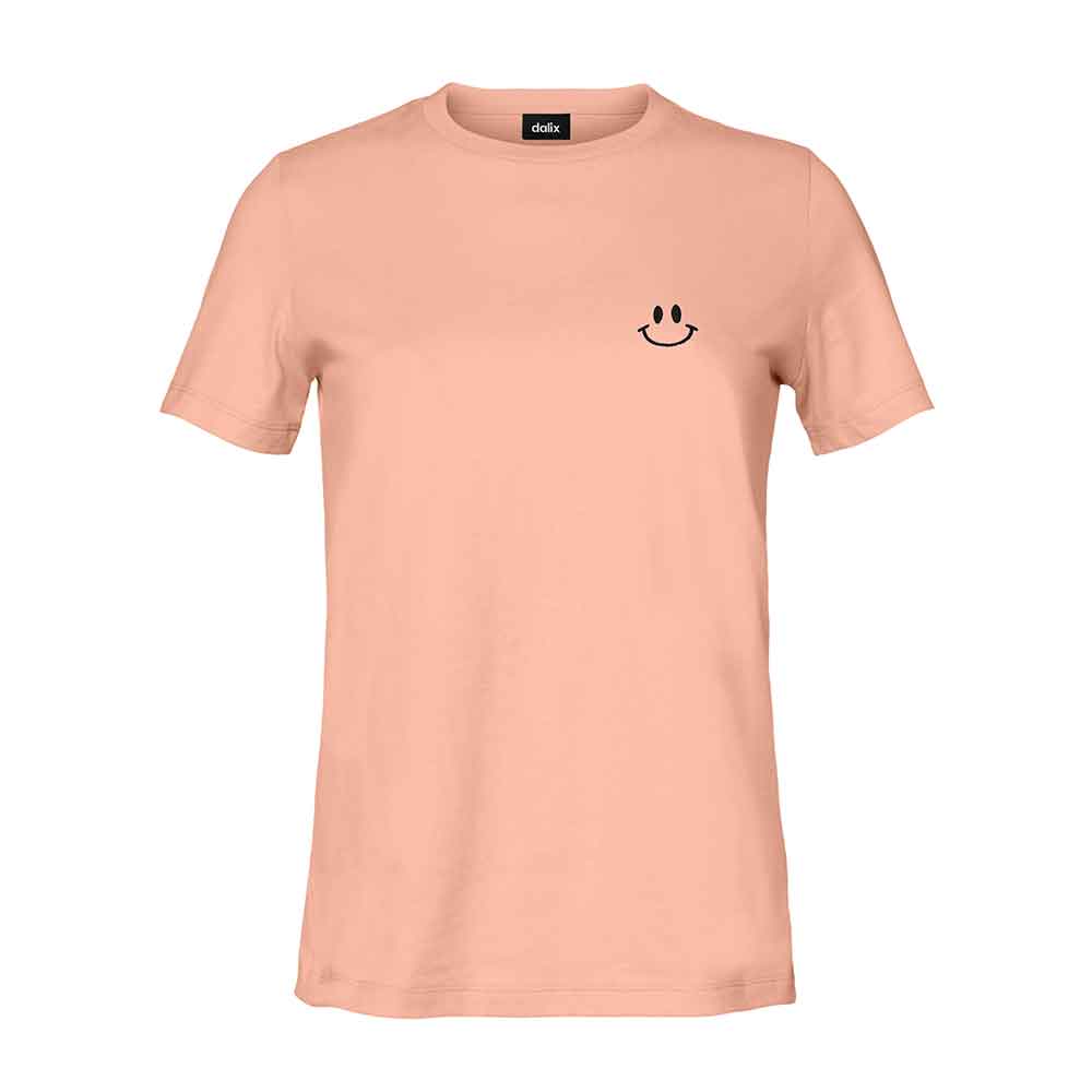 Dalix Smile Face Embroidered Soft Cotton Short Sleeve T Shirt Womens in Terracotta 2XL XX-Large