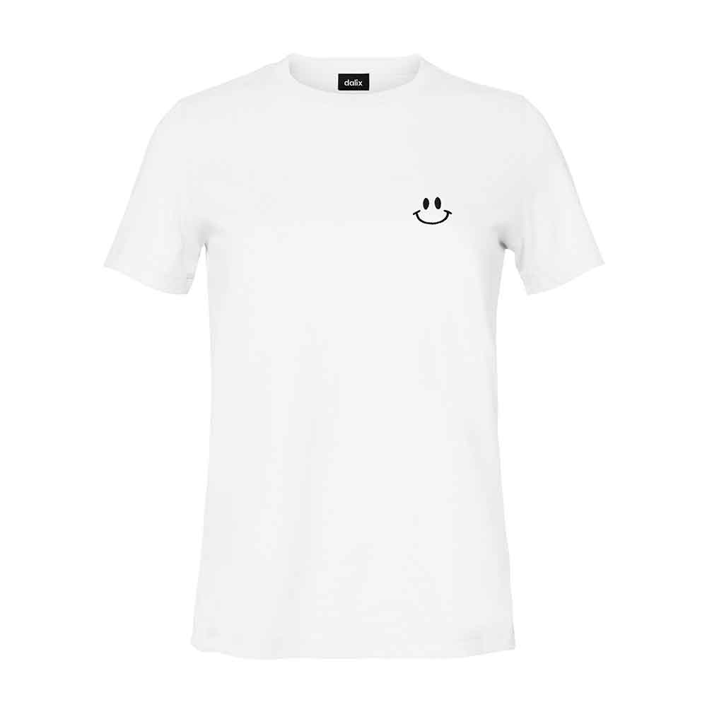 Dalix Smile Face Embroidered Soft Cotton Short Sleeve T Shirt Womens in White 2XL XX-Large
