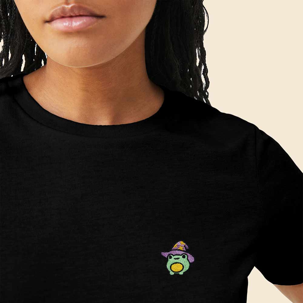 Dalix Sorcerer Frog Embroidered Cotton Relaxed Short Sleeve Tee T Shirt Womens in Black 2XL XX-Large