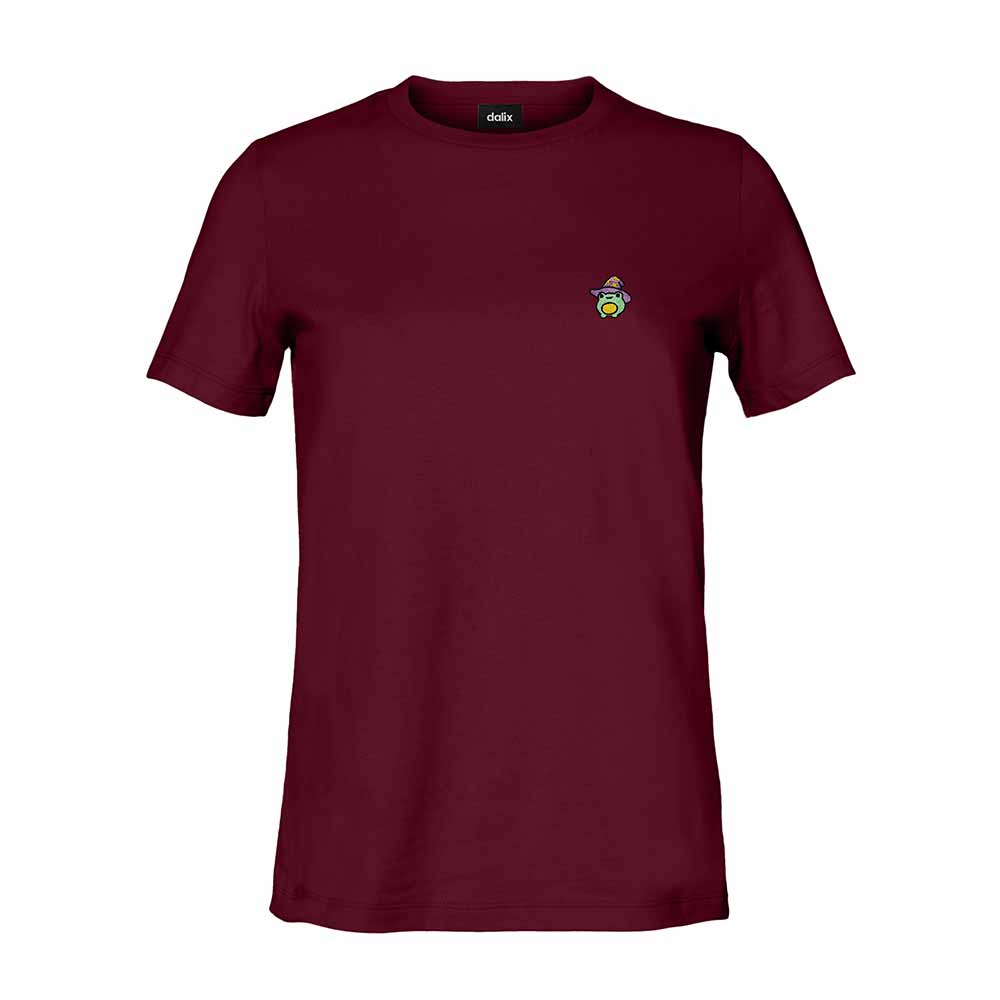 Dalix Sorcerer Frog Embroidered Cotton Relaxed Short Sleeve Tee T Shirt Womens in Maroon 2XL XX-Large