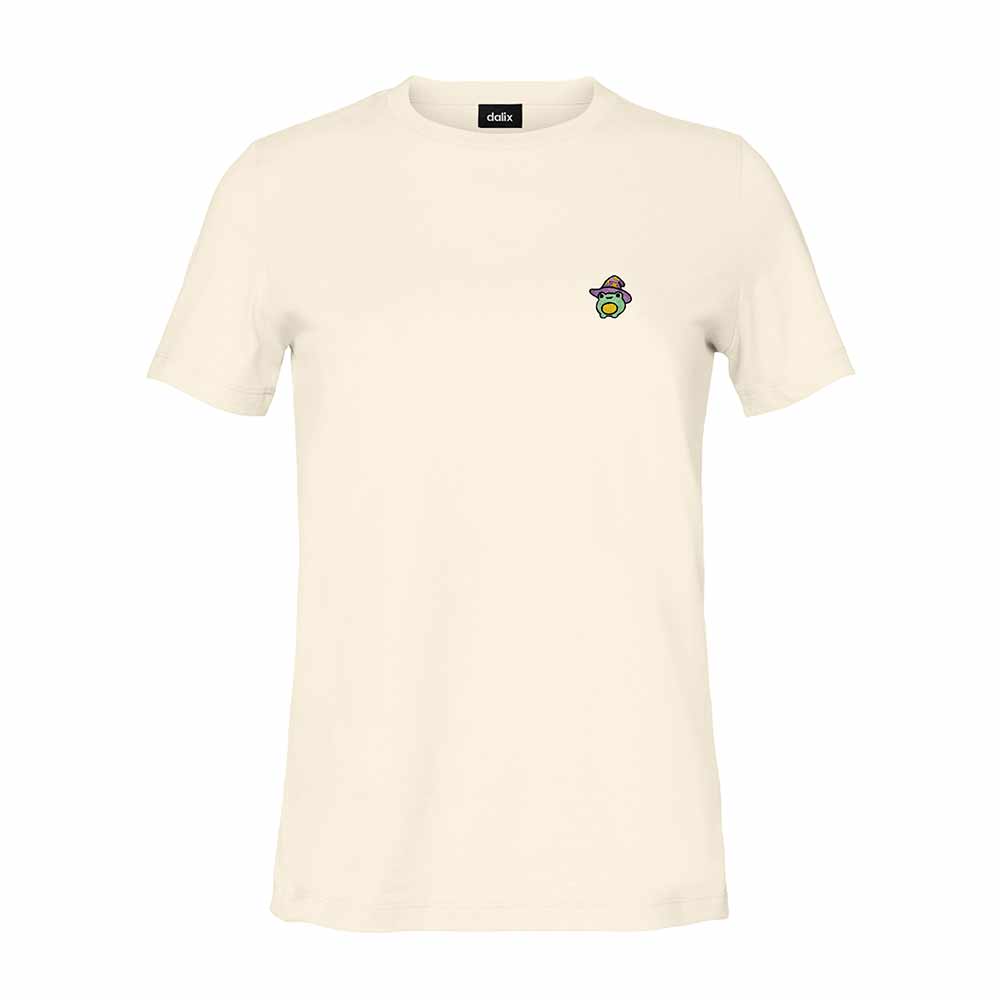 Dalix Sorcerer Frog Embroidered Cotton Relaxed Short Sleeve Tee T Shirt Womens in Natural 2XL XX-Large