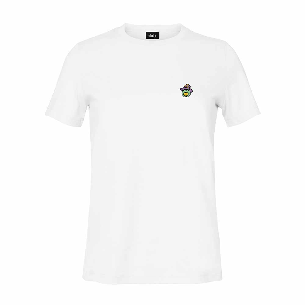 Dalix Sorcerer Frog Embroidered Cotton Relaxed Short Sleeve Tee T Shirt Womens in Vintage White 2XL XX-Large