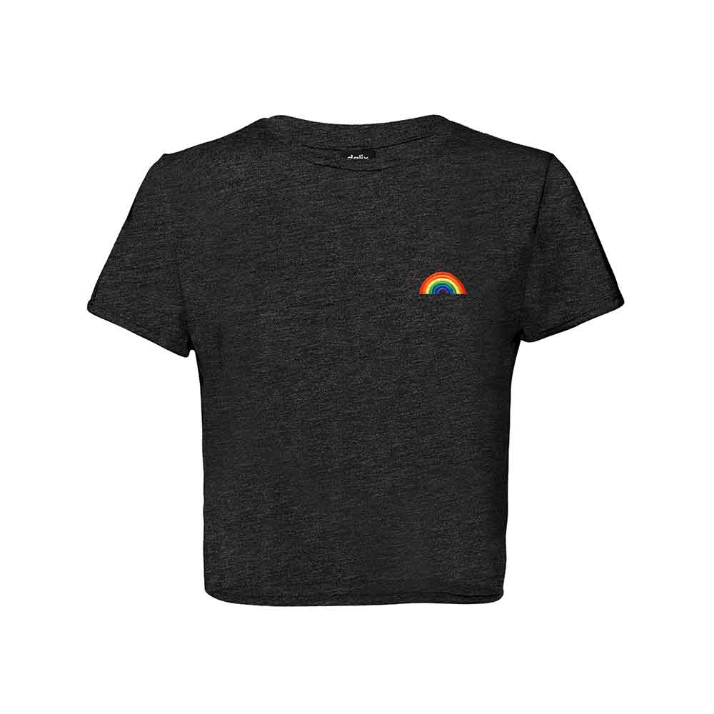 Dalix Rainbow Embroidered Cropped Flowy Soft Cotton Short Sleeve T Shirt Womens in Dark Heather 2XL XX-Large