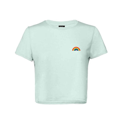 Dalix Rainbow Embroidered Cropped Flowy Soft Cotton Short Sleeve T Shirt Womens in Dusty Blue 2XL XX-Large