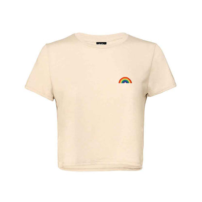 Dalix Rainbow Embroidered Cropped Flowy Soft Cotton Short Sleeve T Shirt Womens in Heather Dust 2XL XX-Large