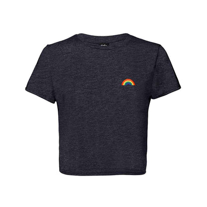 Dalix Rainbow Embroidered Cropped Flowy Soft Cotton Short Sleeve T Shirt Womens in Heather Navy 2XL XX-Large