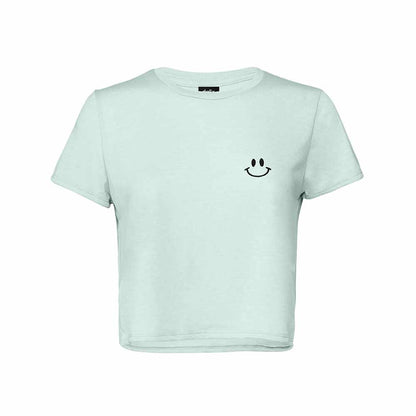 Dalix Smile Face Embroidered Cotton Relaxed Fit Short Sleeve Crewneck Tee Shirt Womens in Dusty Blue 2XL XX-Large