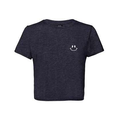 Dalix Smile Face Embroidered Cotton Relaxed Fit Short Sleeve Crewneck Tee Shirt Womens in Heather Navy 2XL XX-Large