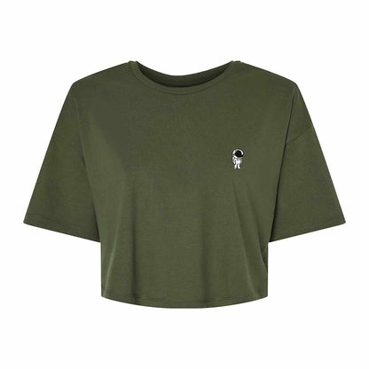 Dalix Astronaut Embroidered Cotton Relaxed Fit Flowy Short Sleeve Crewneck Tee Shirt Womens in Military Green 2XL XX-Large