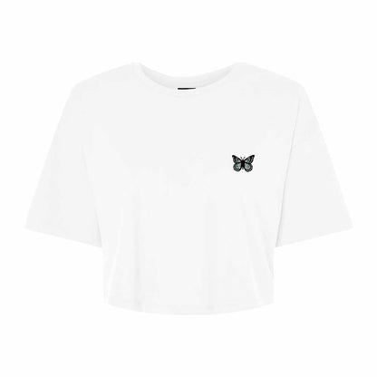 Dalix Butterfly Embroidered Cotton Relaxed Fit Flowy Short Sleeve Crewneck Tee Shirt Womens in Vintage White 2XL XX-Large