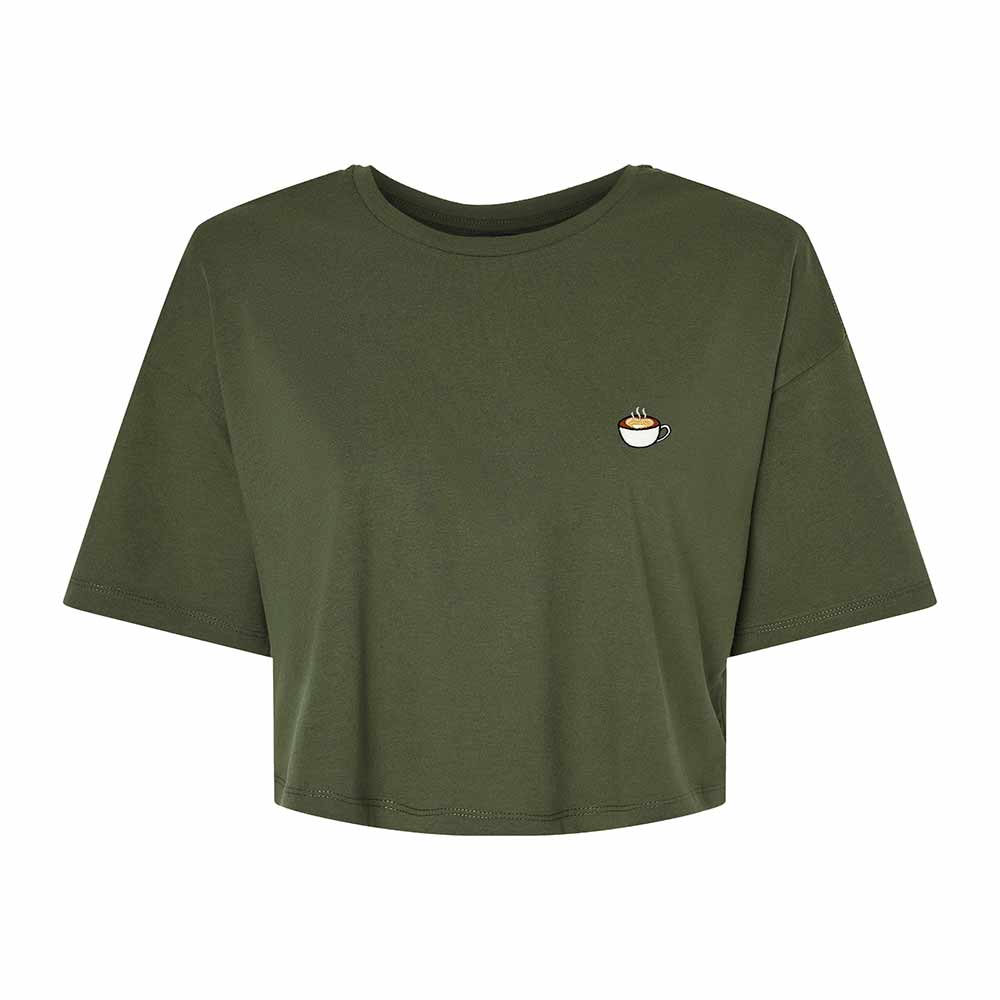 Dalix Cappuccino Embroidered Cotton Relaxed Fit Flowy Short Sleeve Crewneck Tee Shirt Womens in Military Green 2XL XX-Large
