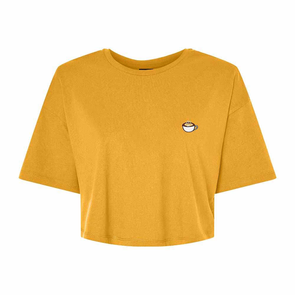 Dalix Cappuccino Embroidered Cotton Relaxed Fit Flowy Short Sleeve Crewneck Tee Shirt Womens in Mustard 2XL XX-Large