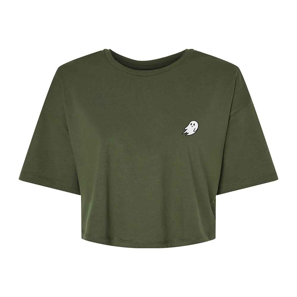 Dalix Ghost Relaxed Cropped Tee in Military Green 2XL