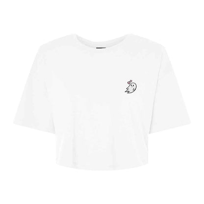 Dalix Heartly Ghost Relaxed Cropped Tee in White 2XL