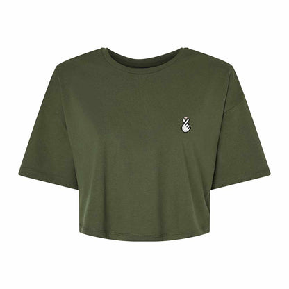 Dalix Snap Heart Embroidered Cotton Relaxed Fit Flowy Short Sleeve Crewneck Tee Shirt Womens in Military Green 2XL XX-Large