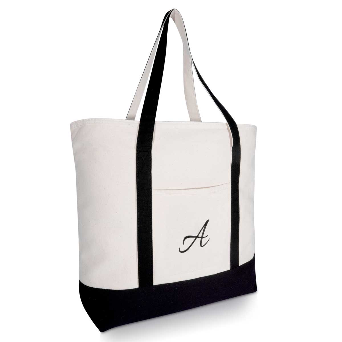 Dalix Personalized Tote Bag Monogram Black Initial | Dalix.com