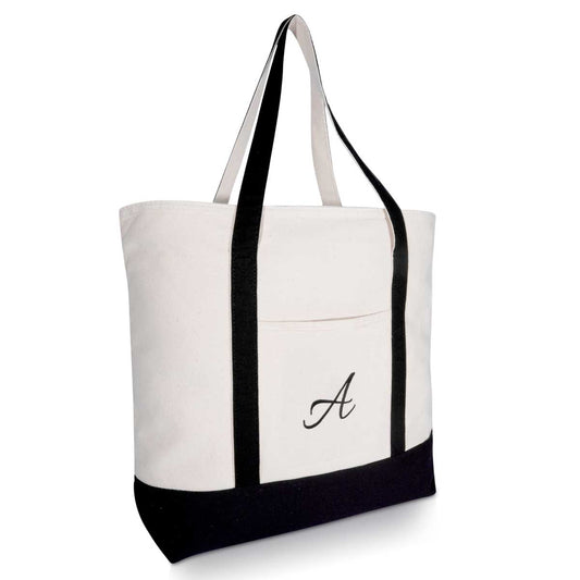 Dalix Personalized Tote Bag Monogram Black Initial