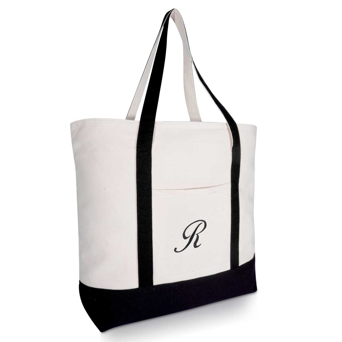 Dalix Personalized Tote Bag Monogram Black Initial