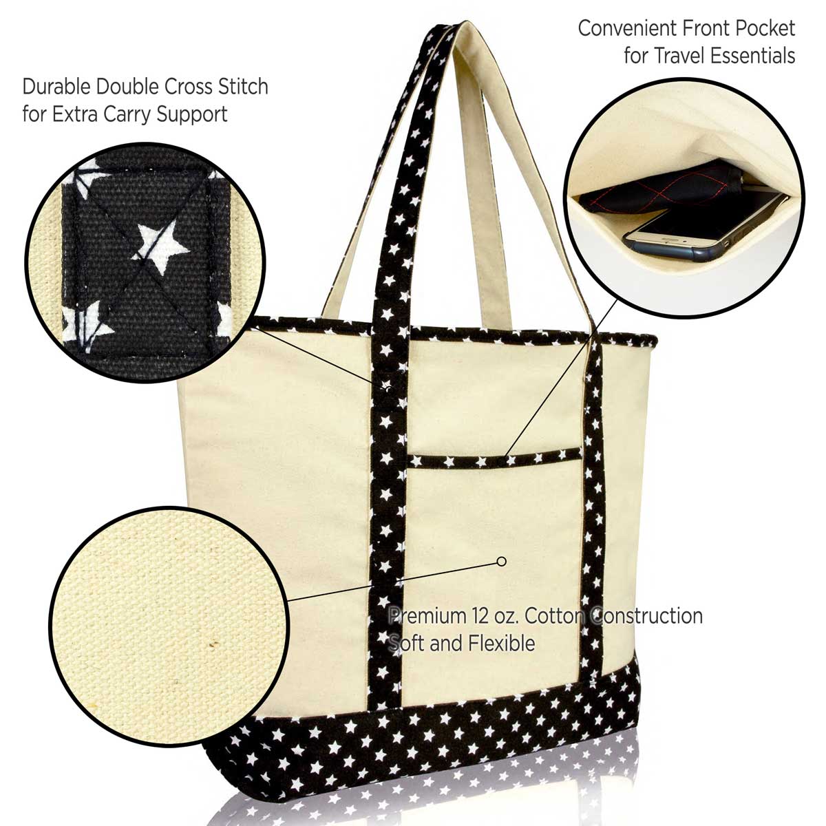 Dalix 22" Soft Canvas Tote Bag Special Patterns Collection