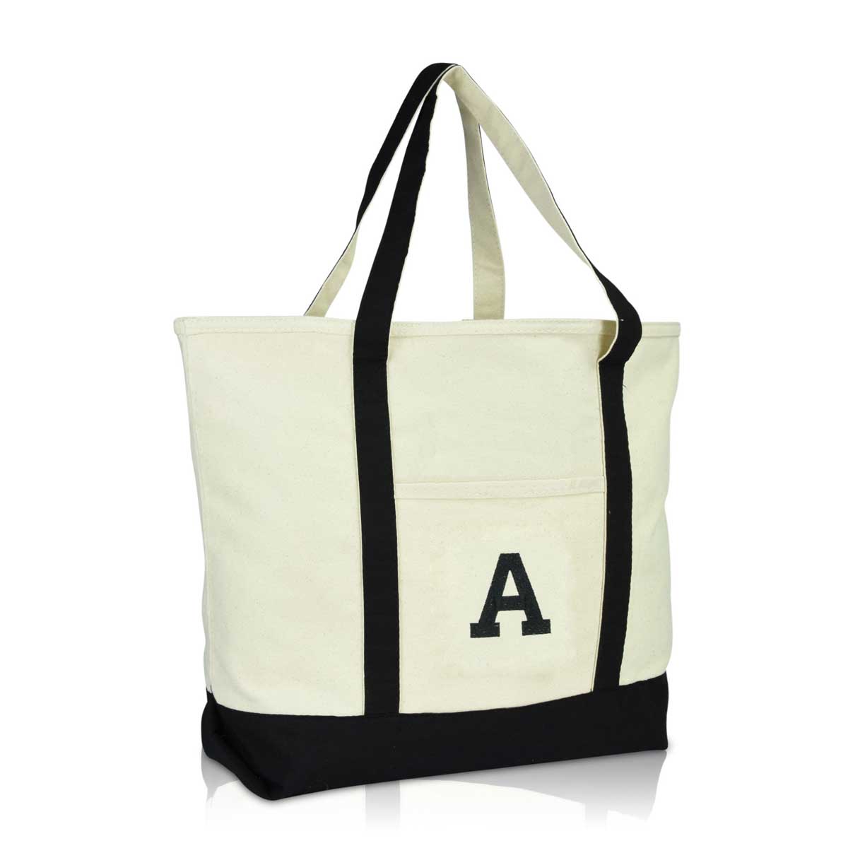 Dalix Initial Tote Bag Zippered Top Embroidered Letter - A | Dalix.com