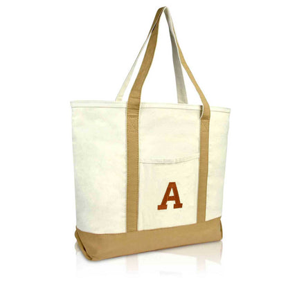 Dalix Initial Tote Bag Personalized Monogram Zippered Top Letter - A