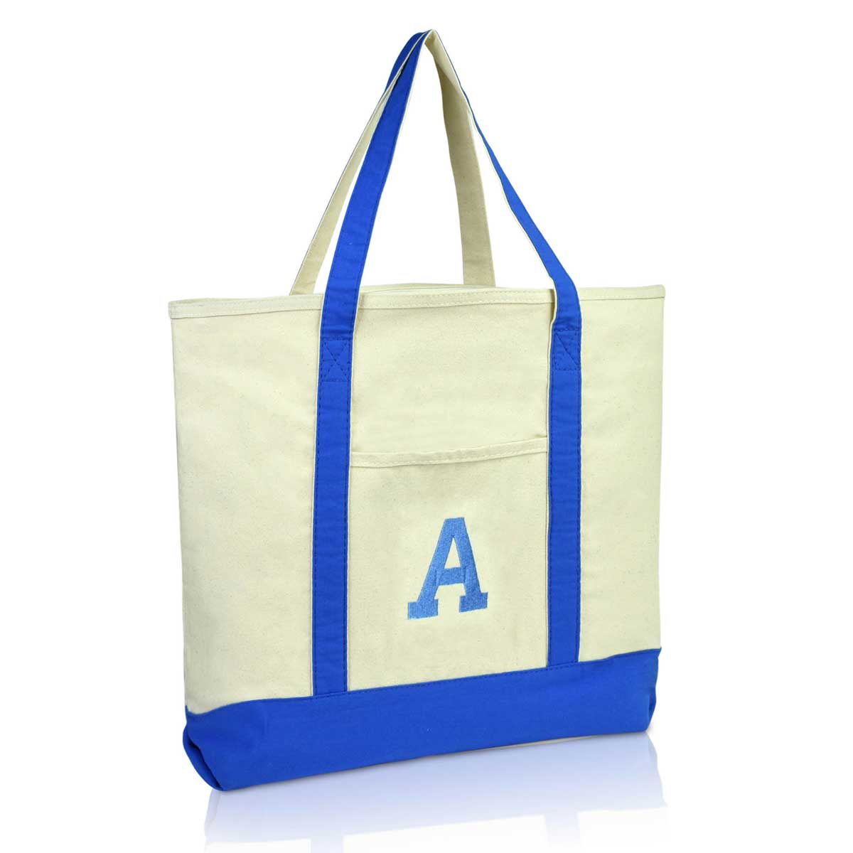 Dalix Initial Tote Bag Personalized Monogram Zippered Top Letter - A