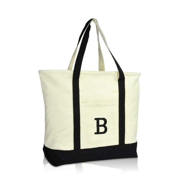 Dalix Initial Tote Bag Zippered Top Embroidered Letter - B | Dalix.com