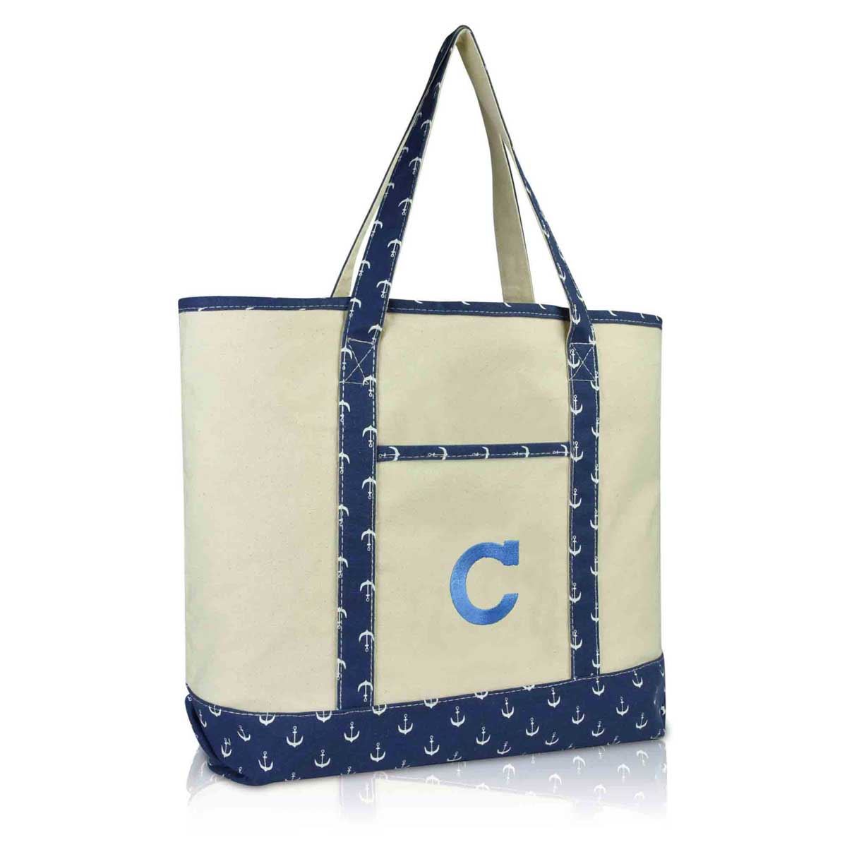 Dalix Initial Tote Bag Personalized Monogram Zippered Top Letter - C