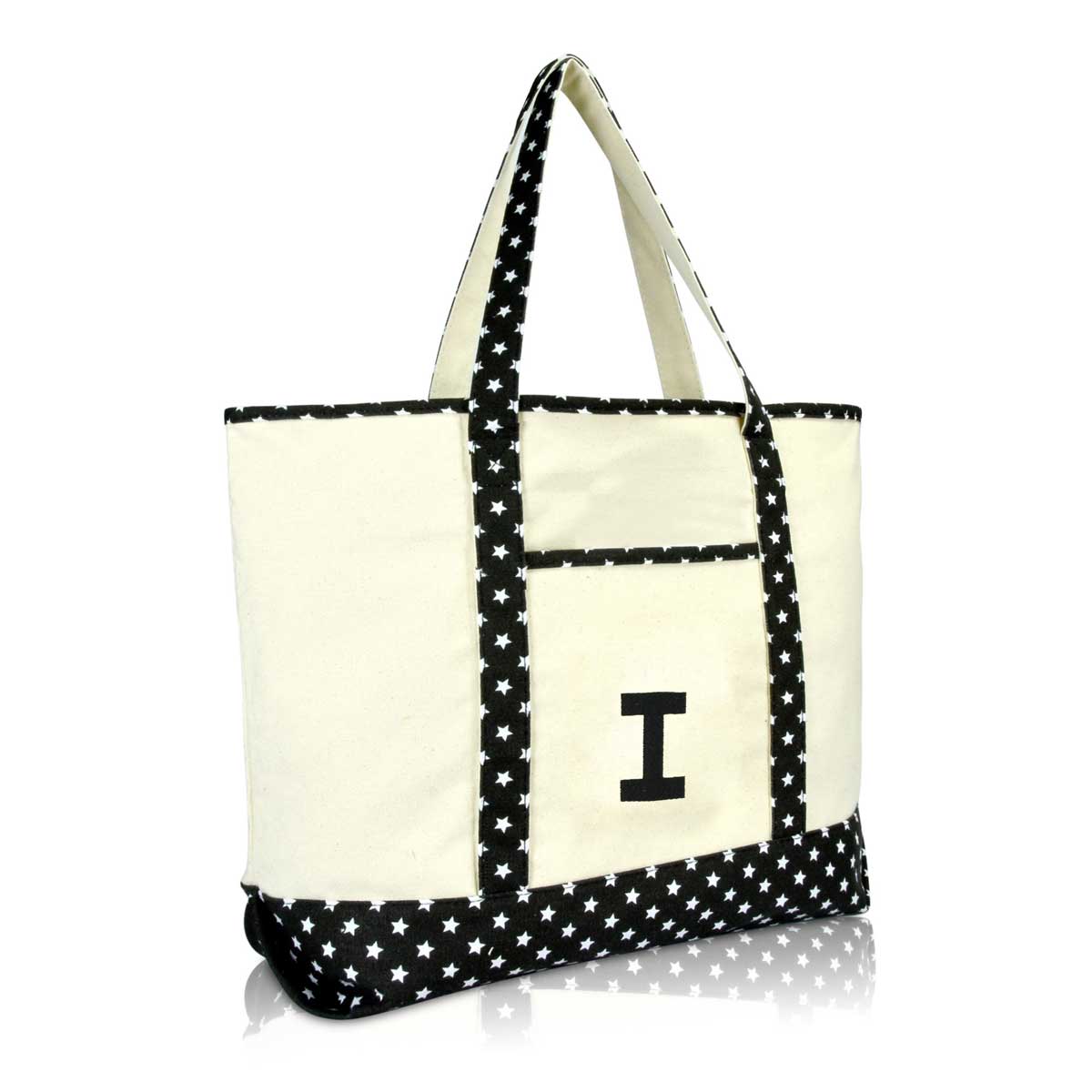 Dalix Initial Tote Bag Personalized Monogram Zippered Top Letter - I