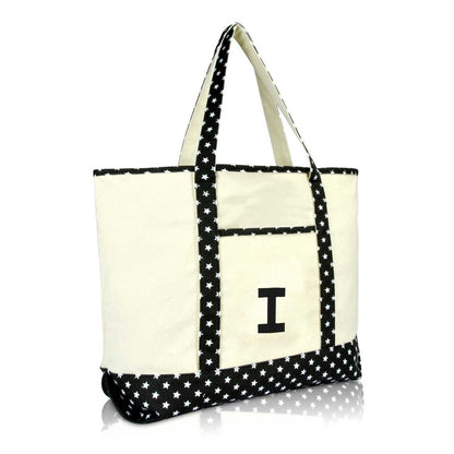 Dalix Initial Tote Bag Personalized Monogram Zippered Top Letter - I