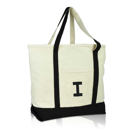 Dalix Initial Tote Bag Personalized Monogram Zippered Top Letter - I