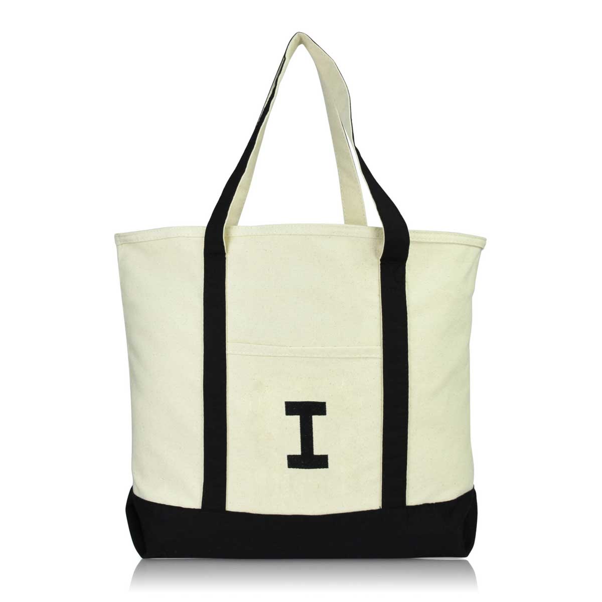 Dalix Initial Tote Bag Personalized Monogram Zippered Top Letter - I