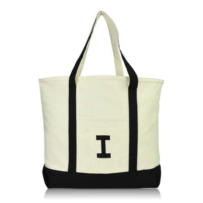 Dalix Initial Tote Bag Personalized Monogram Zippered Top Letter - I