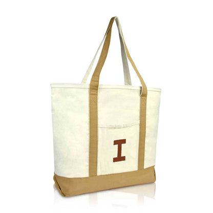 Dalix Initial Tote Bag Personalized Monogram Zippered Top Letter - I