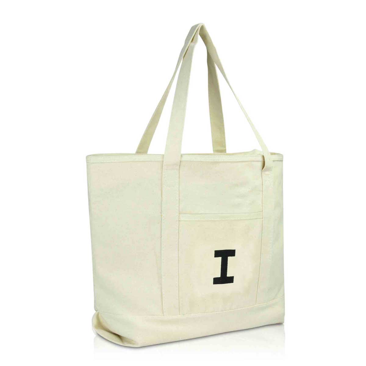 Dalix Initial Tote Bag Personalized Monogram Zippered Top Letter - I