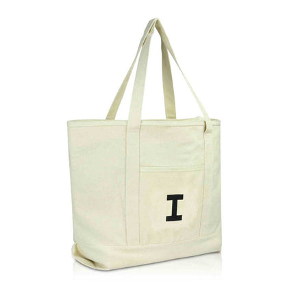 Dalix Initial Tote Bag Personalized Monogram Zippered Top Letter - I