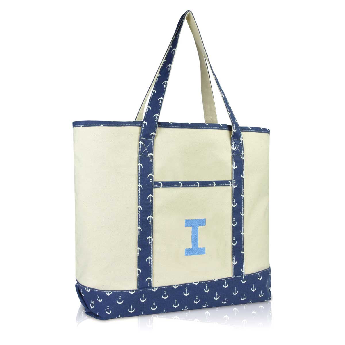 Dalix Initial Tote Bag Personalized Monogram Zippered Top Letter - I