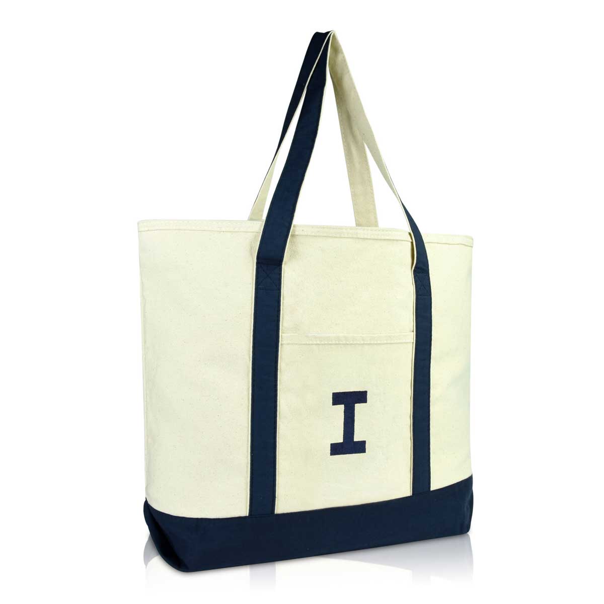 Dalix Initial Tote Bag Personalized Monogram Zippered Top Letter - I
