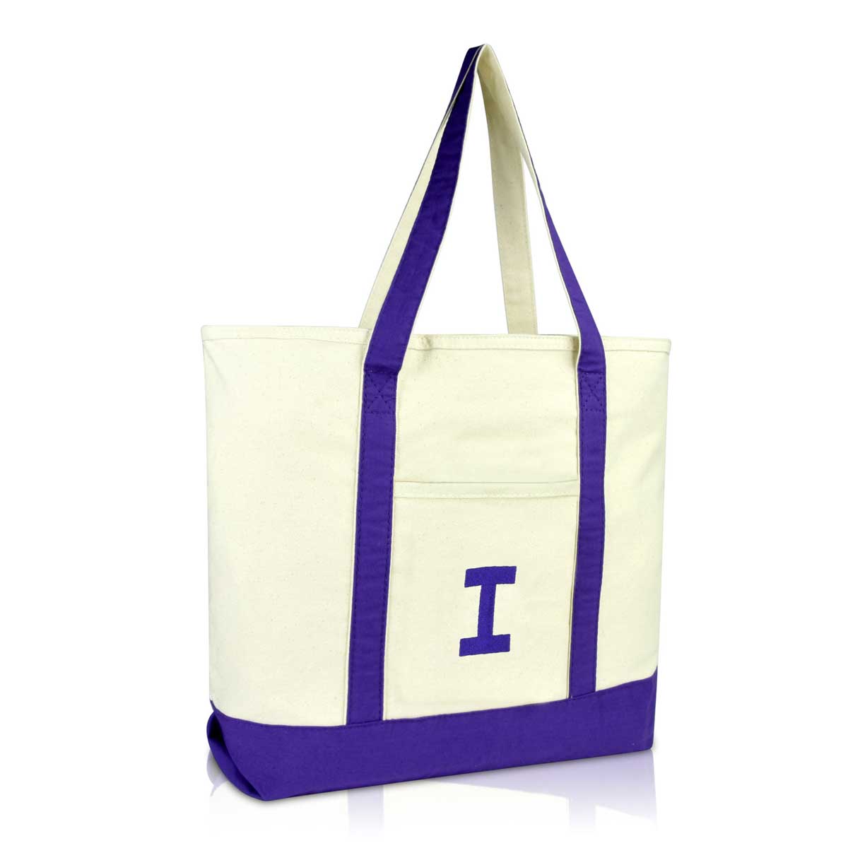 Dalix Initial Tote Bag Personalized Monogram Zippered Top Letter - I