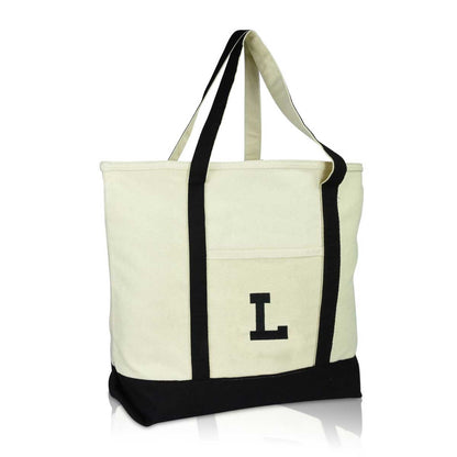 Dalix Initial Tote Bag Personalized Monogram Zippered Top Letter - L