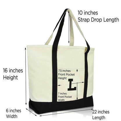 Dalix Initial Tote Bag Personalized Monogram Zippered Top Letter - L