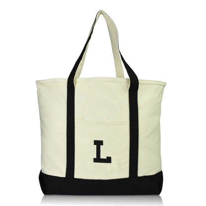 Dalix Initial Tote Bag Personalized Monogram Zippered Top Letter - L