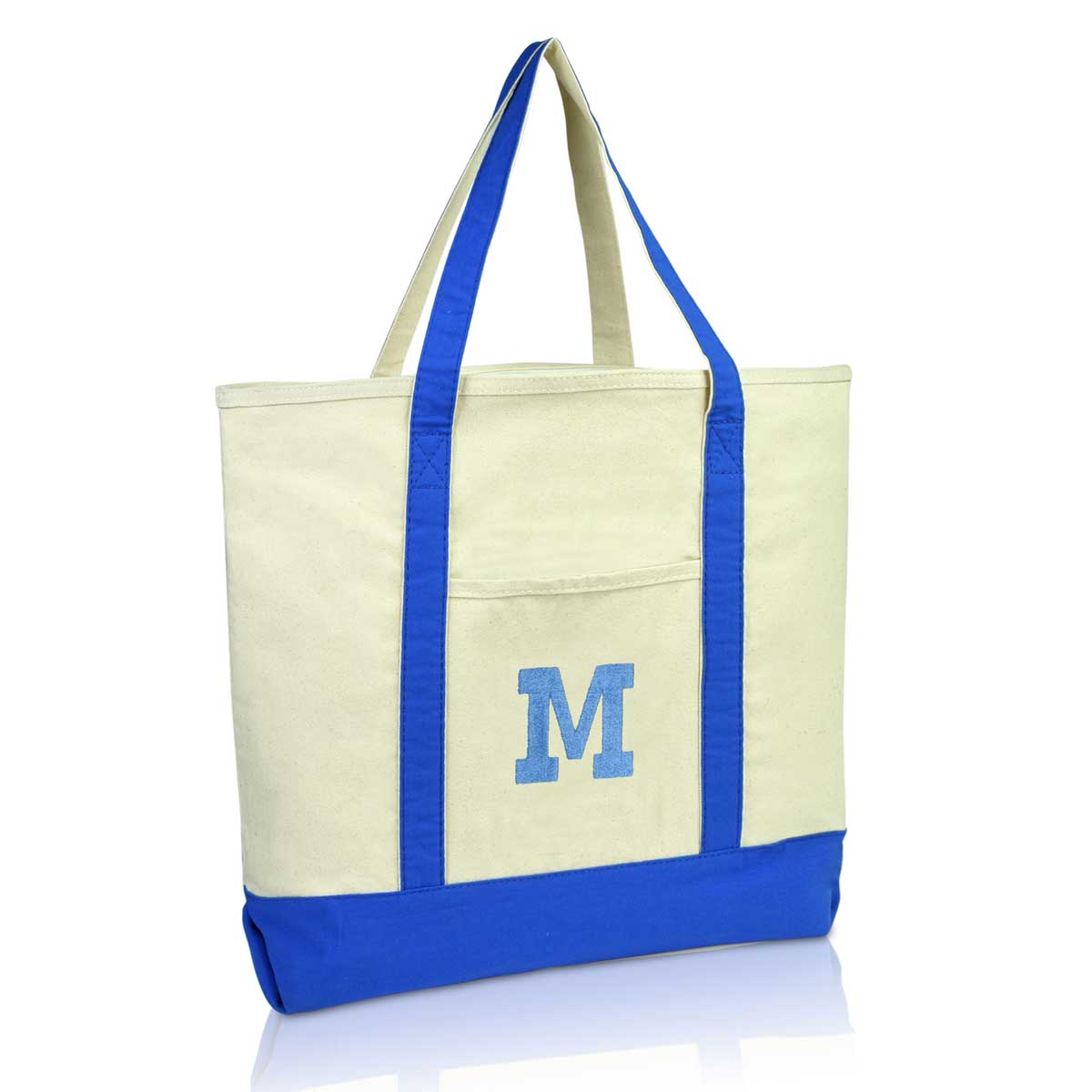 Dalix Initial Tote Bag Personalized Monogram Zippered Top Letter - M Royal Blue