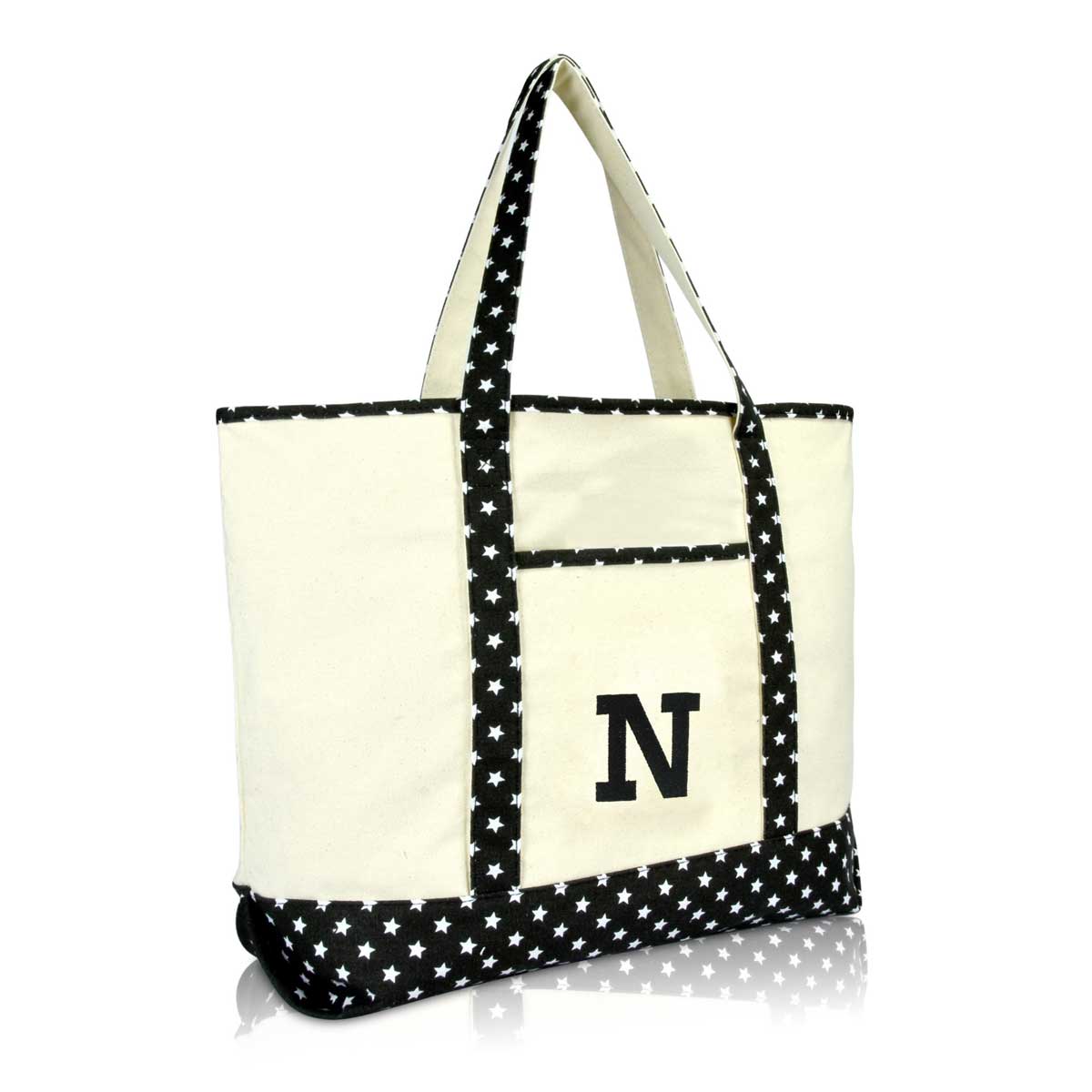 Dalix Initial Tote Bag Personalized Monogram Zippered Top Letter - N