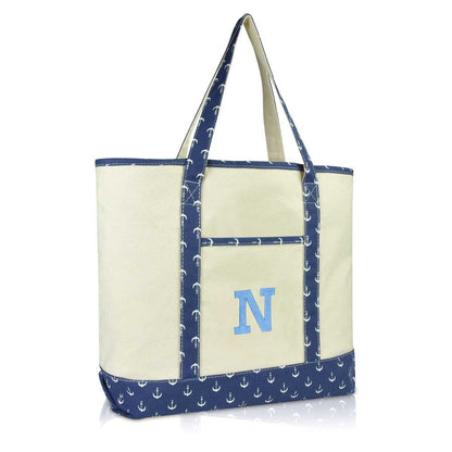 Dalix Initial Tote Bag Personalized Monogram Zippered Top Letter - M Royal Blue