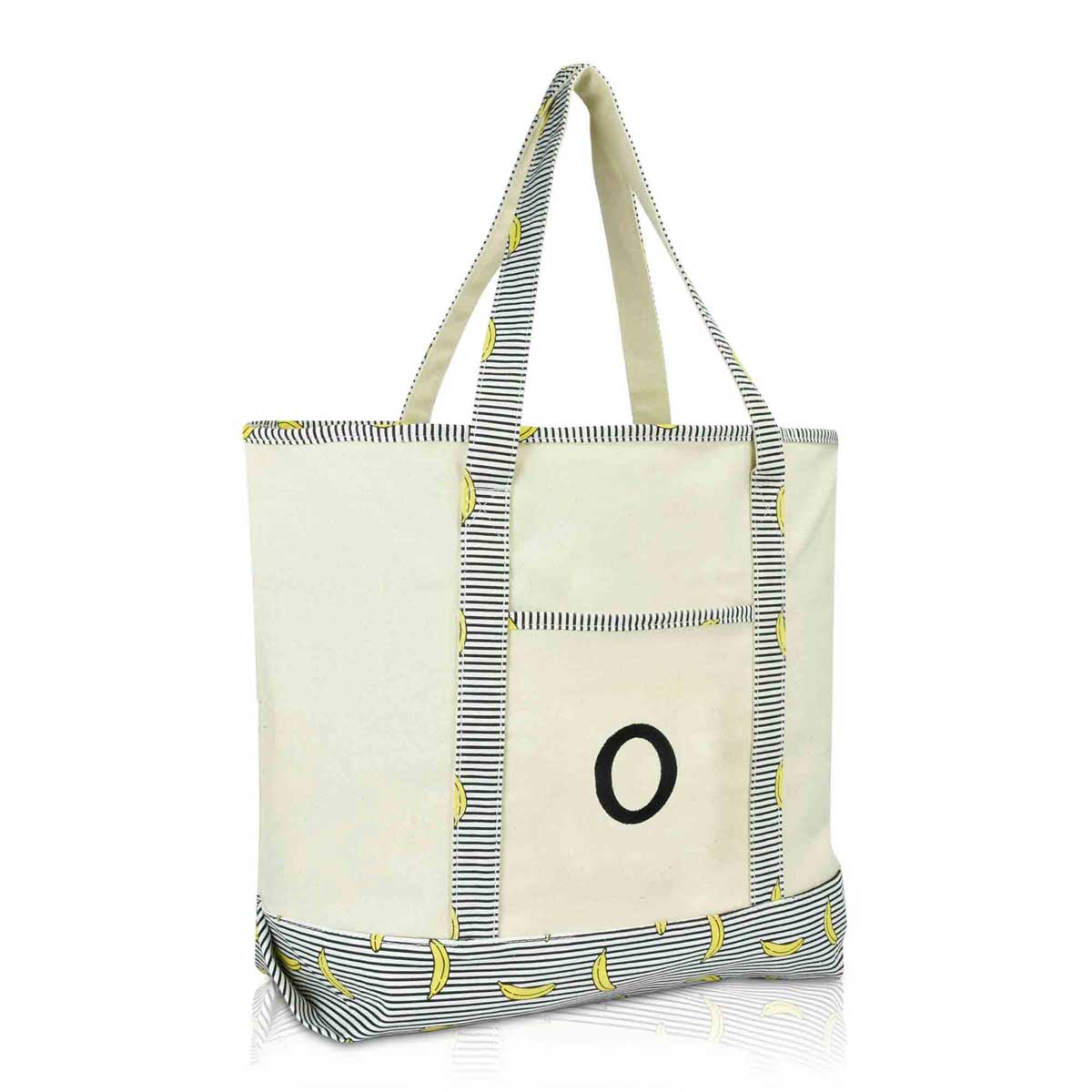 Dalix Initial Tote Bag Personalized Monogram Zippered Top Letter - O